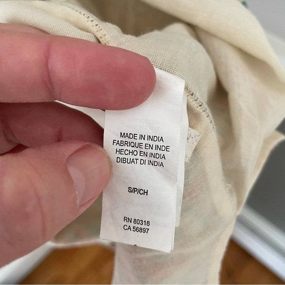 Lucky Dashiki Shift Dress V-Neck 3/4 Sleeves Embroidered Beaded Boho Sz S - Picture 9 of 11